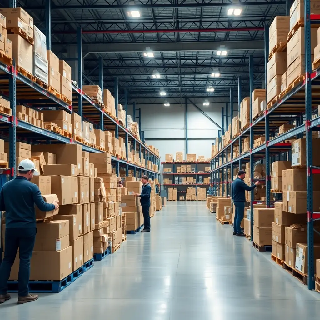 Fulfillment warehouse and shipping operations illustration